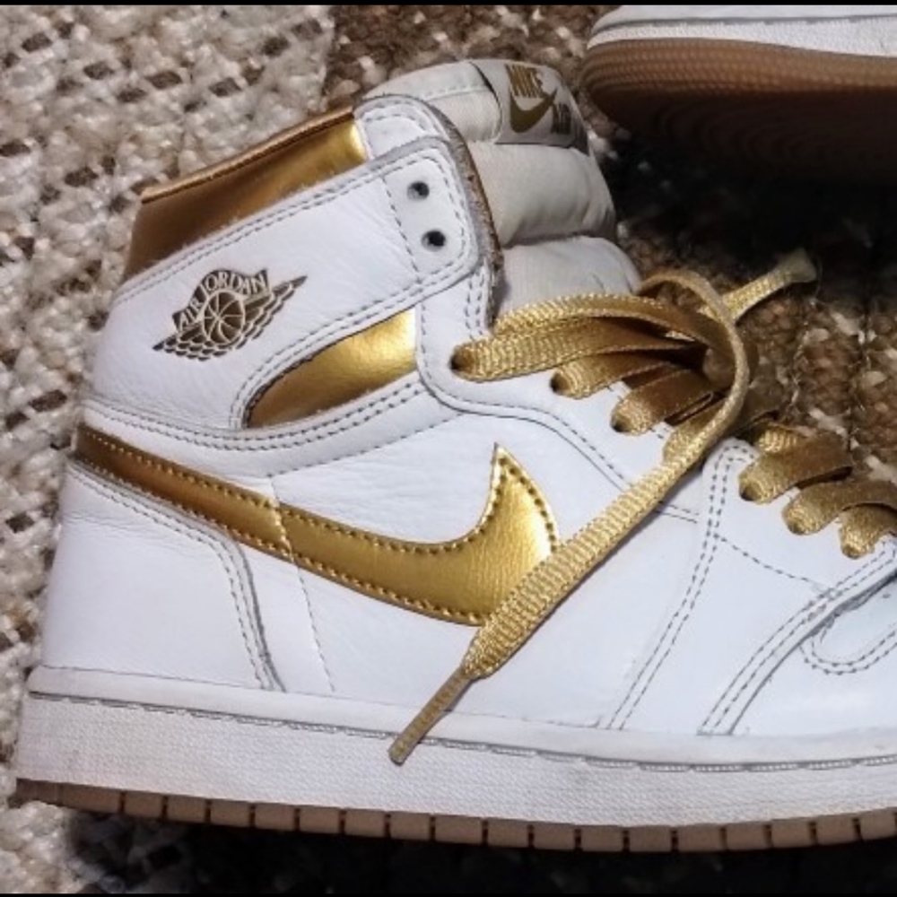 Nike Air Jordan 1 Retro OG  White and Gold Sneakers 5.5